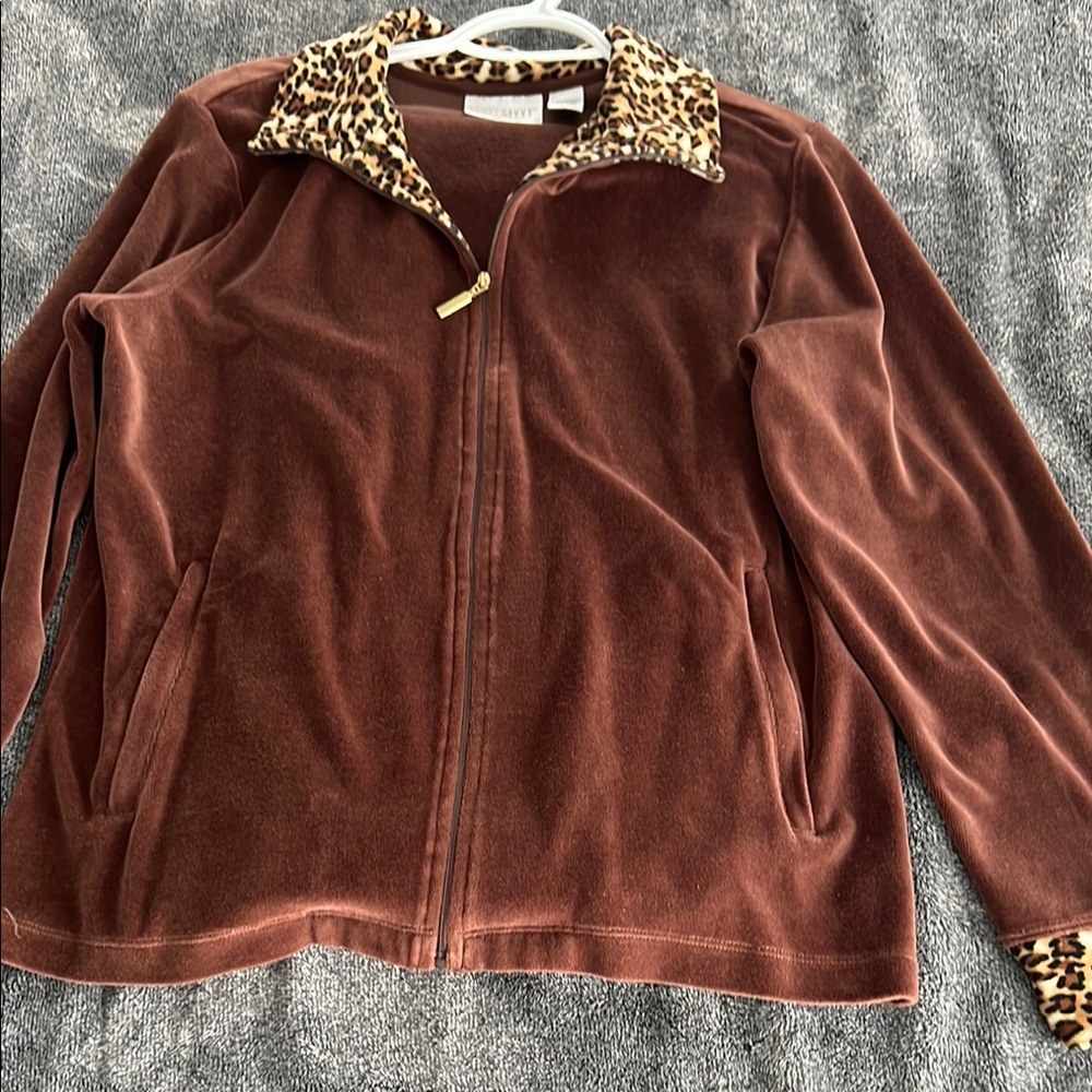 Brown Teddy Jumpsuit with Plush Fabric and Leopard Accents